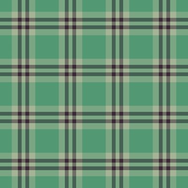 Okulun tekstil dokusu, ekose kumaş vektörü. Pastel kumaş ve yeşil renk paletinde kusursuz desen kontrolü.