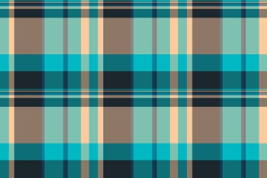 Yüzey dokusu arka plan tekstili, platform kumaş kumaş deseni. Periyodik dikişsiz ekose vektör denetimi cyan ve teal renk paletinde.
