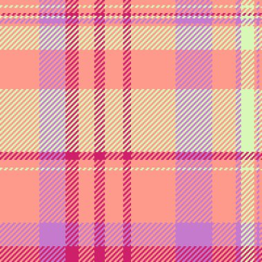 Tartan dokusu. Yumuşak, pastel ekose desenli, mercan, pembe, leylak ve kremalı. Özgeçmiş, moda, tekstil ve yaratıcı tasarım projeleri için ideal.