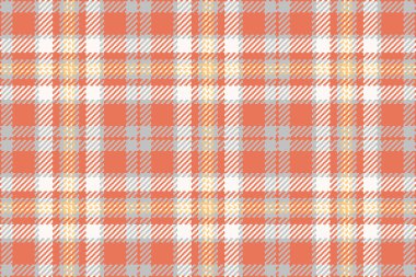 Sıcak ekose desenli. Turuncu, gri ve beyaz renklerden oluşan kusursuz tekstil tasarımı. Arkaplan, moda ya da vintageinspired tasarımlar için harika.