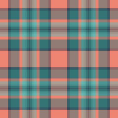 Dengeli deniz mavisi, bej ve mercan rengi içeren klasik ekoseli desen. Arkaplan, tekstil veya festival temalı grafik tasarım projeleri için harika.