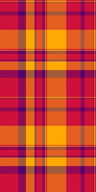 Kırmızı, turuncu ve mor renkli canlı sonbahar ekose desenli. Tekstil tasarımı, moda veya sahte temalı projeler için mükemmel.