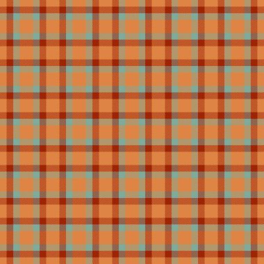 Sıcak, rahat tekstil desenleri. Turuncu, kahverengi ve deniz mavisi tonlarında kesişen çizgiler. Rustik tasarım arka plan, giyim ve sonbahar temaları için mükemmeldir..