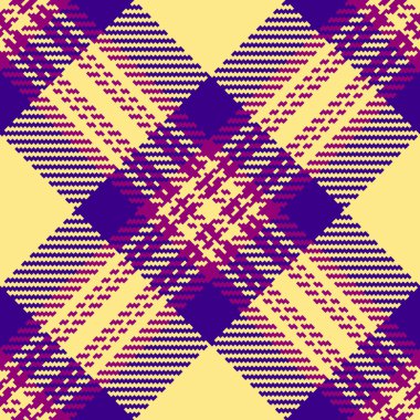 Detaylı tartan deseninde canlı mor ve sarı renkler var. Kumaşlar, arka planlar ya da şık grafik projeleri için kusursuz, tekstil tasarımı.