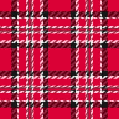 Kovboy tekstil arkaplan, ekose desenli tartan. Kırmızı ve siyah renk paletinde kumaş vektör dokusu kontrolü çiziliyor.