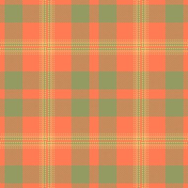 Tartan arka plan tekstili, çok renkli kumaş kontrolü. Arapça desenli, mercan ve kireç renginde ekosesiz ekose palet..