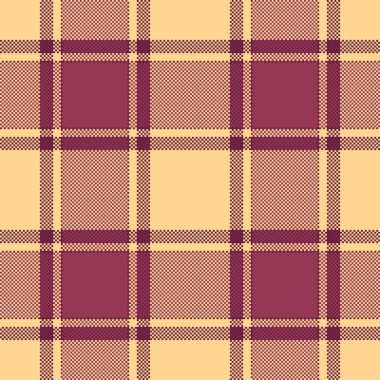 Kapalı tekstil arka plan, tek desenli tartan dikişsiz. Kehribar ve kırmızı renk paletindeki kumaş vektörünü kontrol et.