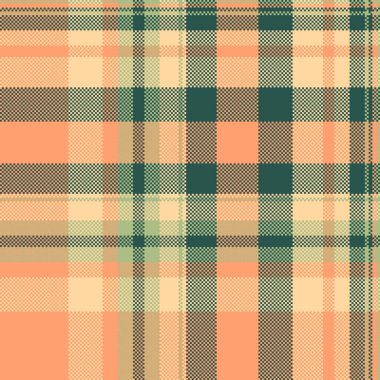 Retro pikselleşmiş ekose desenli sıcak, dünyevi tonlarda. Doku konforu, nostaljiyi ve sonbahar temalarını temsil eder. Arkaplan, tekstil ve dijital tasarımlar için mükemmel.