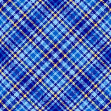 Açık mavi renkli ve sarı çizgili ayrıntılı tartan deseni. Klasik tekstil tasarımı sıcaklık ve geleneği çağrıştırıyor. Arkaplan, moda veya el sanatları için ideal.