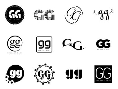 GG logo şirketi şablonu. G harfi ve G logosu. Tasarım elemanları ile farklı klasik serif harfleri ve modern kalın metin ayarla. İlk yazı tipi tipografisi. Koleksiyon trend iş kimliği.