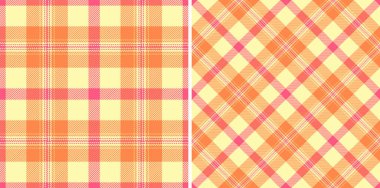 İki canlı, pürüzsüz ekose desen, tekstil tasarımı, arka plan veya dijital sanat için çok yönlülük sunar. Sıcak renkler bir rahatlık ve stil hissi uyandırır..