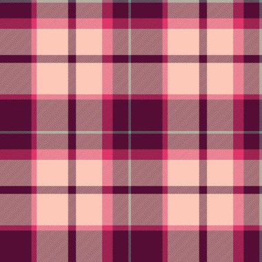 Tartan arka plan vektörü, deco doku ekose kumaşı. Pembe ve açık renk paletinde rastgele dikişsiz tekstil denetimi.