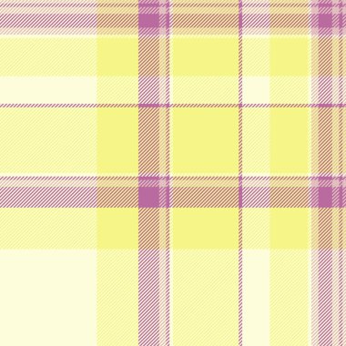 Neşeli ekose desenli. Pastel sarısı ve leylak rengi tartan tasarımı arka plan, tekstil ve markalaşma için idealdir. Sıcak, şık bir dokunuş katıyor. Çok yönlü grafik.