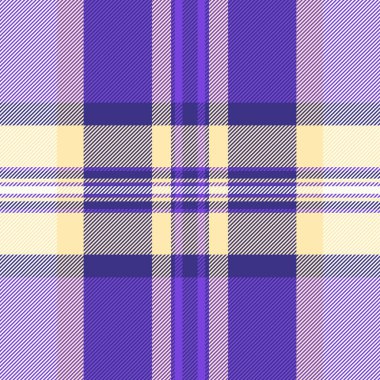 Nostaljik vektör kontrolü tekstil, kumaş dokusu. Dekorasyon desenli ekoseli ekoseli kumaş menekşe ve çivit rengi paleti.