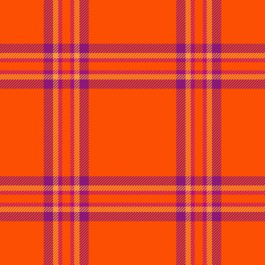 Mor ve turuncu renkli kesişen çizgilerle canlı ekoseli desen. Cesur ve çarpıcı, arka plan, tekstil veya yaratıcı projeler için mükemmel..