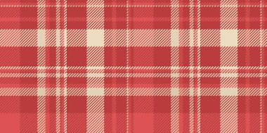 Gingham desenli tartan, sanatsal kusursuz ekose kumaş. Sevgililer Günü vektör dokusu kırmızı ve açık renk paletinde arkaplanı kontrol et.