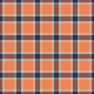 Klasik ekose desen. Geleneksel turuncu, gri ve denizci kumaş tasarımı. Moda, tekstil veya klasik temalı projeler için çok yönlü arkaplan.