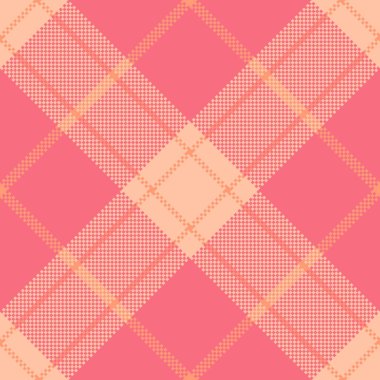 60 'ların kumaş kontrol vektörü, kağıt pürüzsüz arka plan tekstili. Dergi desenli tartan desenli ekoseli turuncu ve yabani karpuz renk paleti..