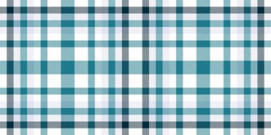 Yumuşak desenli ekose kumaş, ön kontrol kumaşı tartan. Kumaş arkaplan vektörünü beyaz ve cyan renk paletinde parçala.