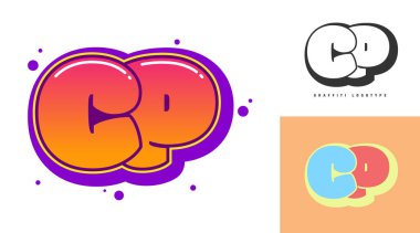 Festival ya da parti için CP logo tasarımı. C harfi ve P harfi grafiti tarzında. Yazı tipi tipografisinin yaratıcı modern harfleri. Modayı takip eden logotlar ya da kimlikler. Vektör illüstrasyonu.