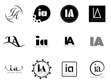 IA logo şirketi şablonu. I harfi ve logoti. Tasarım elemanları ile farklı klasik serif harfleri ve modern kalın metin ayarla. İlk yazı tipi tipografisi. Koleksiyon trend iş kimliği.
