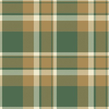 Klasik ekose desenli, toprak yeşili, ten rengi ve krem rengi. Arkaplan, giyim veya dekoratif uygulamalar için uygun zamansız bir tekstil tasarımı. Çok yönlü stil