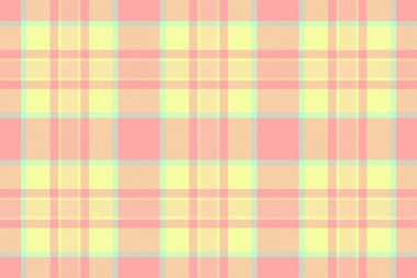 Karnaval kumaş arka plan ekoseli, çapraz doku vektörü pürüzsüz. Kırmızı ve limon rengi paleti ile kesme desenli tartan tekstil denetimi.