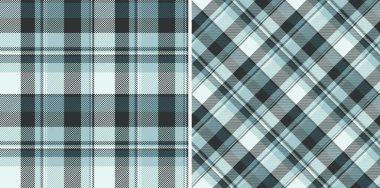 Kalıplaşmış ekose arka planı olan kumaş desensiz kumaş kumaş. Kadınlar için şık eşarplar için soğuk renklere bürünmüş.