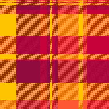 Yapısal ekose desenli tartan, kadınların modası kusursuz tekstil vektörü. 30 'ların doku arka plan kumaş denetimi kırmızı ve altın gelincik renk paleti ile.