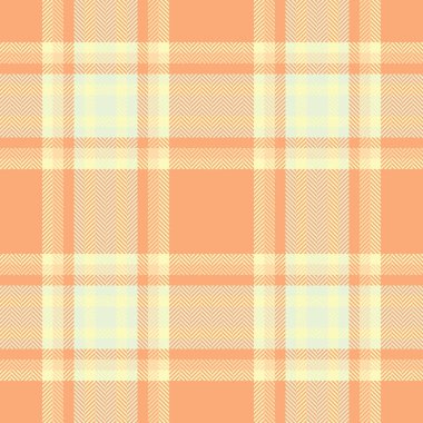 Düz desenli tartan kontrolü, romantik vektör dokusu. İz sürücü tekstil arka planı, ışık ve turuncu renk paletinde dikişsiz kumaş.