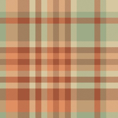 İspanyol desenli ekose kumaş, pijama vektörü dikişsiz tartan. Turuncu ve açık renk paletinde arkaplan dokusunu kontrol et.