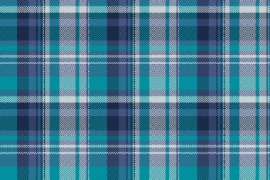 Seksi kontrolsüz vektör, kumaştan ekose kumaş dokuma. Mavi ve cyan renk paletinde 60 'ların tekstil arkaplan deseni.