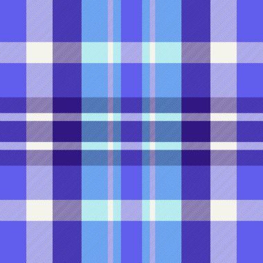 Özelleştirilmiş arkaplan dokusu, dinlenme deseni tartan ekose. Kumaş tekstil kontrol vektörü çivit ve beyaz renk paletinde paketleniyor.