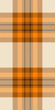 Yemek vektörü özgeçmiş kontrolü, kumaş kumaş deseni. Tekstil tartan dokusunu ışık ve turuncu renklerde pürüzsüz olarak davet et.