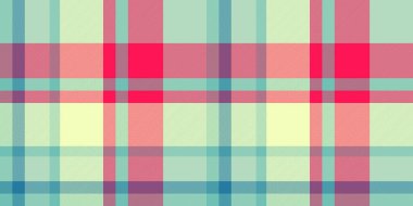 Deko tekstil dikişsiz çek, kadın desenli ekose doku. Açık ve parlak renk paletinde reklam vektörü kumaş arkaplanı.