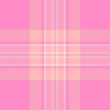 Ekose kumaş arkaplanı, kumaşsız kumaş çizimi. Açık ve pembe renk paletinde uygun tartan desen kontrol vektörü.