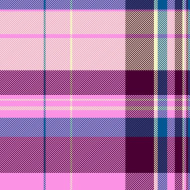 Japon desensiz ekose kumaş, reklam tekstili kumaş kontrolü. Arkaplan tartan vektör dokusunu pembe ve koyu renk paletinde kat.