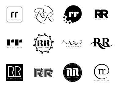 RR logo şirketi şablonu. R ve R harfi logoti. Tasarım elemanları ile farklı klasik serif harfleri ve modern kalın metin ayarla. İlk yazı tipi tipografisi. Koleksiyon trend iş kimliği.