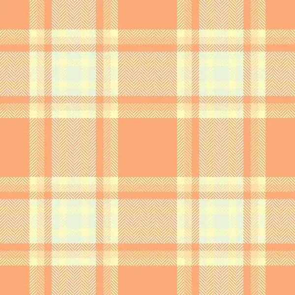 Düz desenli tartan kontrolü, romantik vektör dokusu. İz sürücü tekstil arka planı, ışık ve turuncu renk paletinde dikişsiz kumaş.