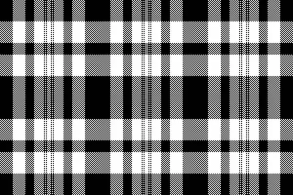 Battaniyeli tekstil dikişsiz vektör, yaratıcılık örneği kumaş kontrolü. Siyah ve beyaz renk paletinde ince tartan arkaplan desenli ekose.