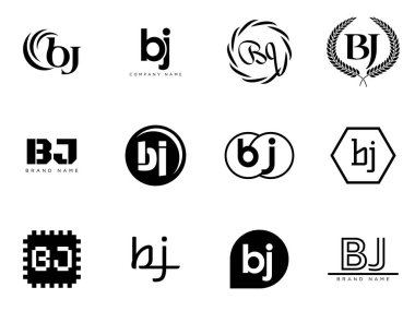 BJ logo şirketi şablonu. B ve J harfleri logoti. Tasarım elemanları ile farklı klasik serif harfleri ve modern kalın metin ayarla. İlk yazı tipi tipografisi. Koleksiyon trend iş kimliği.