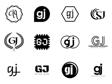 GJ logo şirketi şablonu. G ve J harfleri logoti. Tasarım elemanları ile farklı klasik serif harfleri ve modern kalın metin ayarla. İlk yazı tipi tipografisi. Koleksiyon trend iş kimliği.