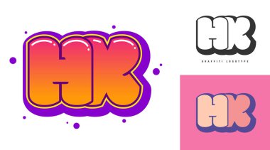 Festival ya da parti için HX logo tasarımı. Graffiti tarzında ilk harf h ve x. Yazı tipi tipografisinin yaratıcı modern harfleri. Modayı takip eden logotlar ya da kimlikler. Vektör illüstrasyonu.