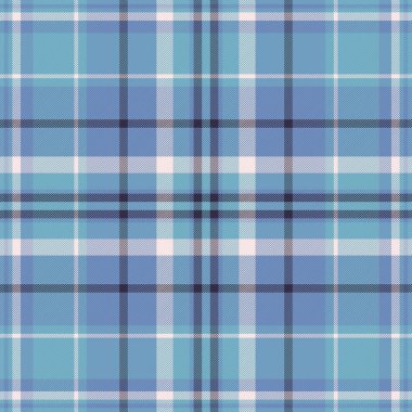 Simetri tekstil dokusu arka plan, tekrarlanan model vektör tartan. Elmas ekosesiz kumaş mavi ve cyan renk paleti ile kontrol.