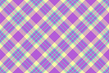 Fiber doku kontrolü geçmişi, iz sürücü vektör tartan. Çağdaş ekosesiz kumaş mor ve sarı renk paleti.