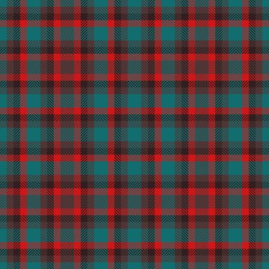 Noel kartı dokusu, dikişsiz, ekoseli model. Arka vektör desenli tartan kumaş kırmızı ve cyan renk paleti.