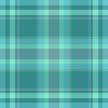 1950 'lerin ekosesiz vektörü, derin tekstil tartan arka planı. Mağaza kumaşı desen dokusu Cyan ve gök mavisi renk paletinde kontrol.