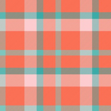 Mercan, deniz mavisi ve pembede hareketsiz ekoseli desenler. Modern renk paleti olan klasik bir tekstil tasarımı. Moda, iç mekan ve arka plan için mükemmel. Çok Yönlü.