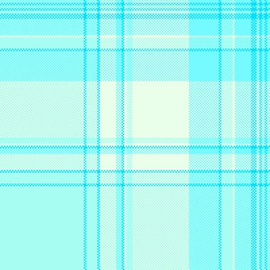 Pikselleştirilmiş ekose desen. Açık mavi, turkuaz ve beyaz. Retro 8bit estetik. Geçmişler, dokular ya da klasik bir dokunuşa ihtiyaç duyan dijital sanat projeleri için harika..