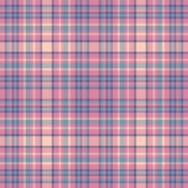 Çağdaş ekose kontrol arka planı, dikişsiz doku tekstili. Pembe ve çivit rengi paletinde 60 'ların desenli kumaş taşıyıcı tartan.